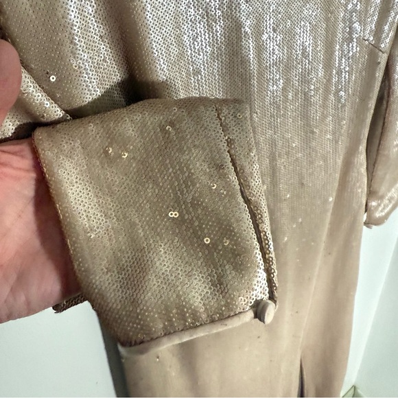 NWT Halston Heritage Buff & Gold Long Sleeve Sequin Maxi Gown - Picture 7 of 12